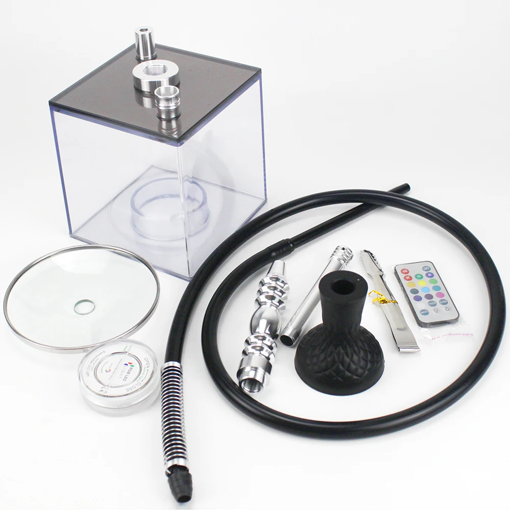 Acrylic Hookah Set With LED Light Shisha Water Pipe Include Silicon Bowl&Clip&Pipe Hose Nargile Chicha Transparent Hookah Set hookah set