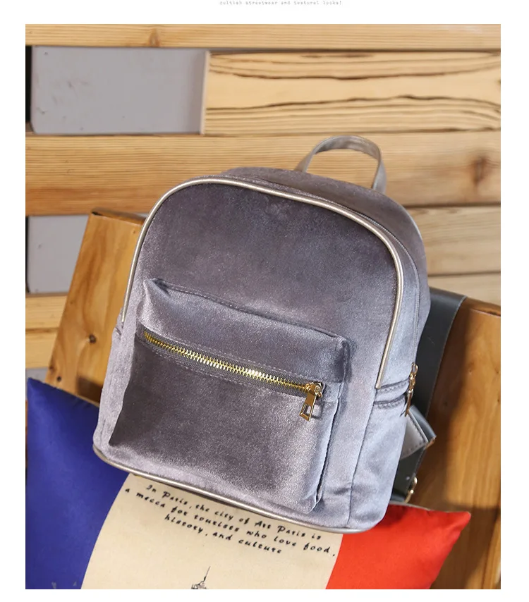 

2018 New Style Autumn And Winter Fashion Backpack Korean-style Simple Gold Velvet Rest Outdoor Backpack Solid Color Trend