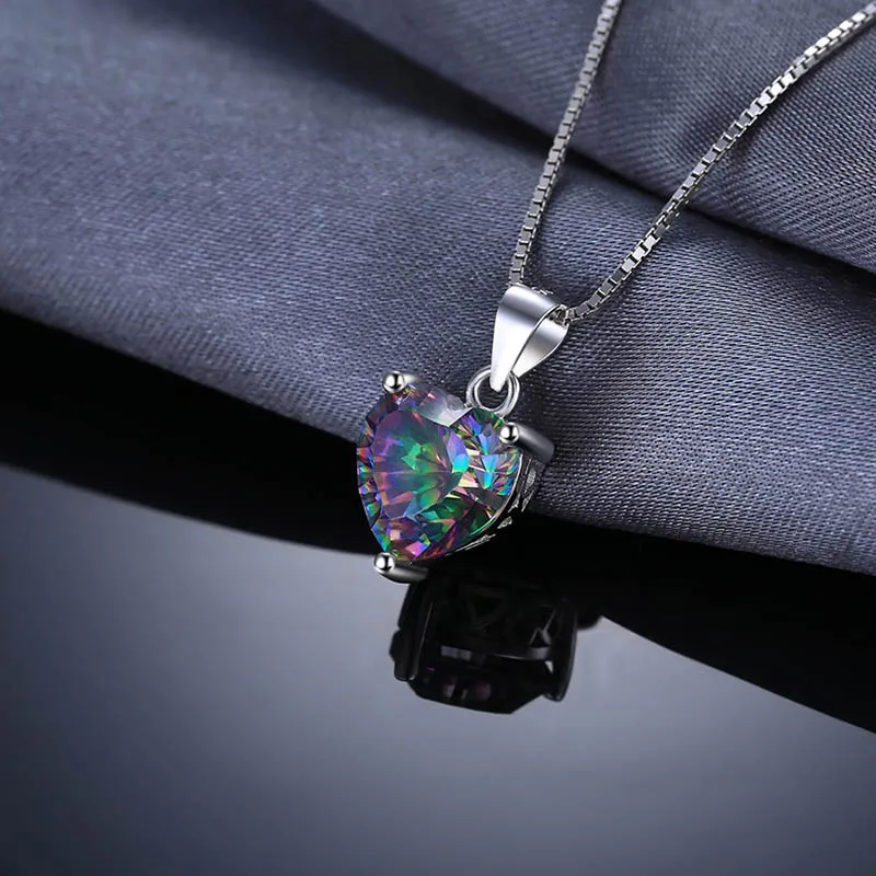 Silver Necklace Jellystory Fashion 925 Sterling Silver Necklace with Heart-shaped Topaz Gemstone Pendant for Women Wedding Party Gift Jewellery Pendant Necklace Silver Pendant