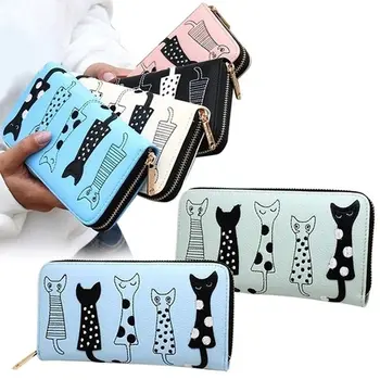 

2020 women wallets leather wallet long style dollar price Women bag card holder cartoon cat coin purse