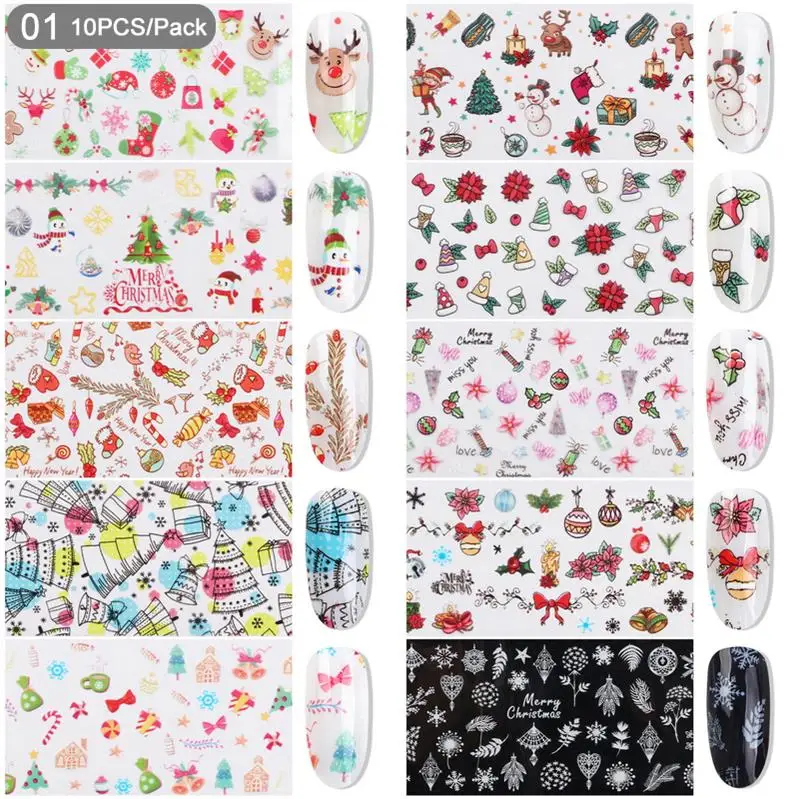 set-1 10pcs 10 шт./упак. Хэллоуин тема Фольга для ногтей наклейки переводные наклейки бумага цветной дизайн ногтей украшения для УФ гель ногтей дизайн - Цвет: set-1 10pcs
