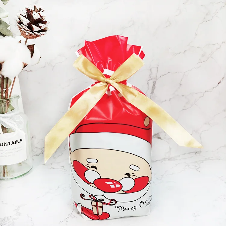 10PCSNew Year Christmas Bag Christmas Gift Bag Candy Cookies Plastic Bag for Packaging Food Gift Drawstring Drawstring Pocket - Color: Christmas bag-15
