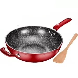Wok антипригарная сковорода без масла дымовая Плита Газовая плиты плоское дно кастрюля для приготовления кастрюля без ручки Посуда для варки кухонного горшка для приготовления пищи - Цвет: 32cm