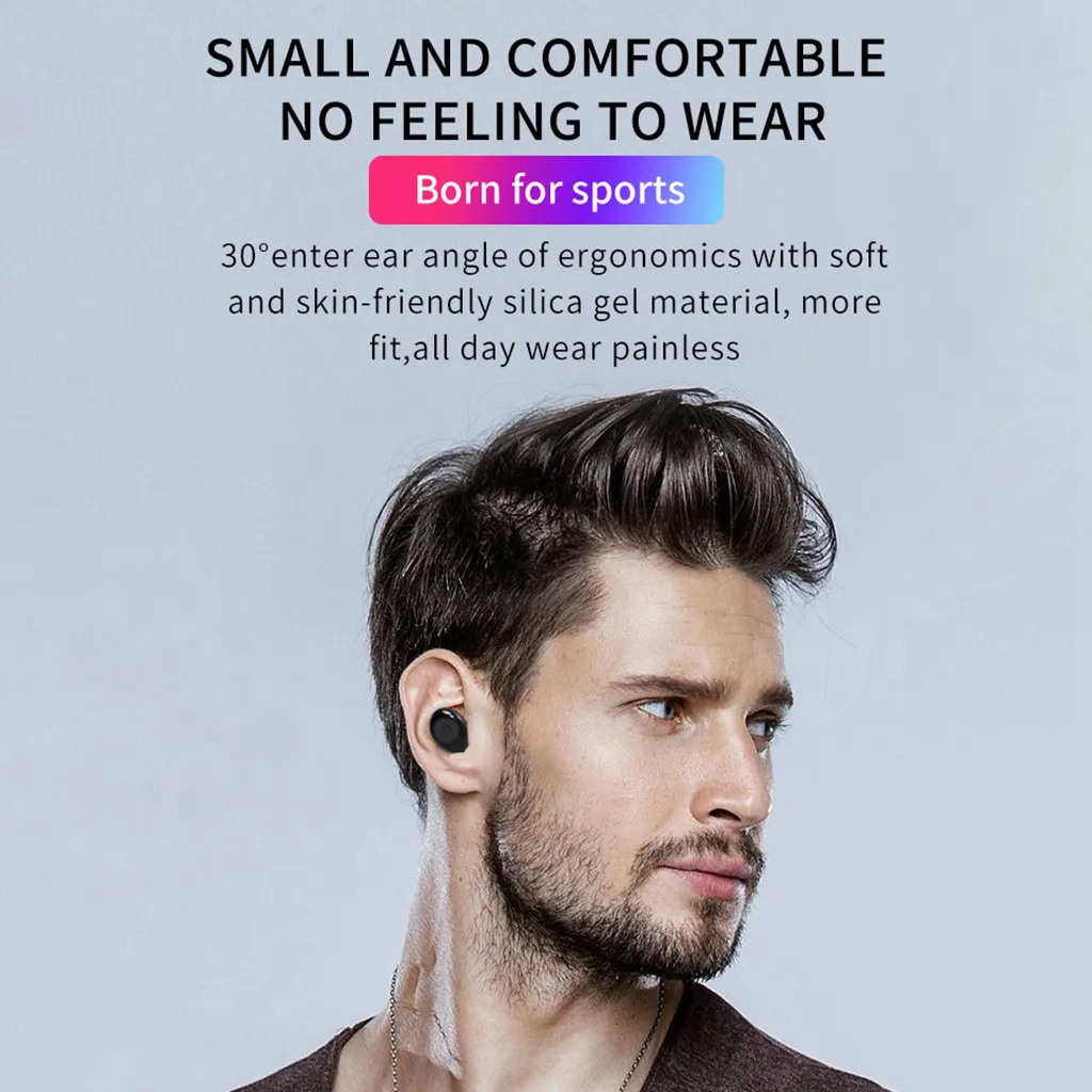 20% Bluetooth Наушники, мини Наушники, спортивные стерео Наушники-вкладыши, Bluetooth 5 с беспроводной зарядкой, Bluetooth Наушники