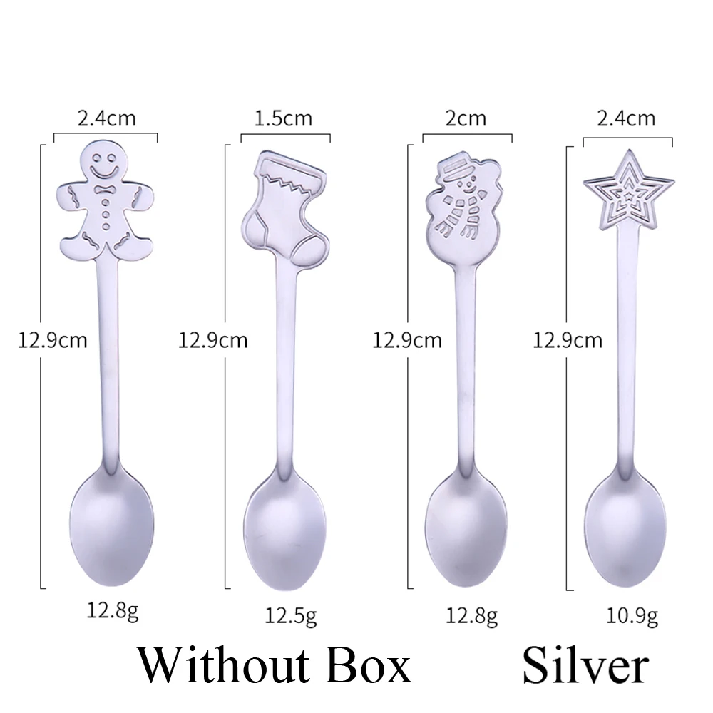 4 шт./компл. Рождество Нержавеющая сталь посуда Кофе ложки десерты мороженое ложкой снеговика Рождественская елка Дети питьевой Чай Sc - Цвет: 4PCS Without Box