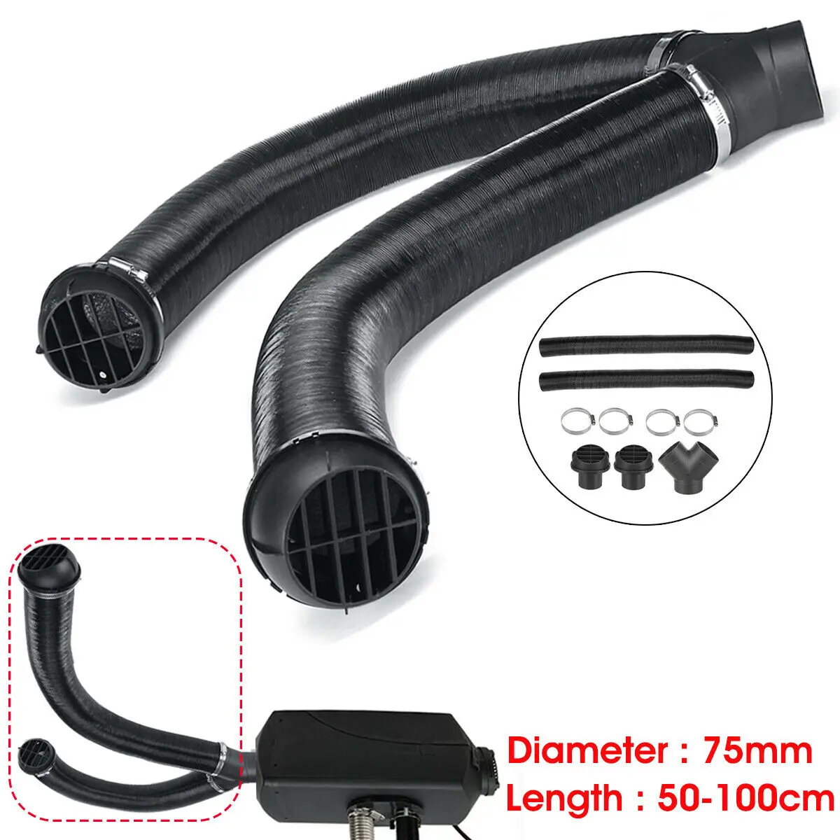 

Set Heater Pipe Duct For Webasto Car Outlet Y piece Connector Clip Vent