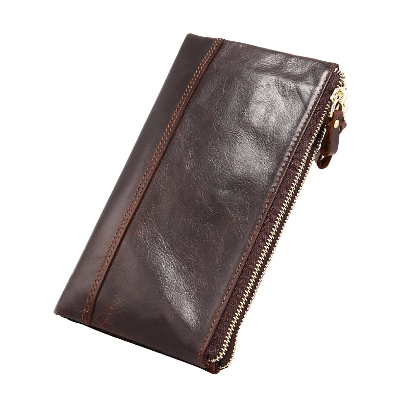 Cartera de estilo largo para hombre, tarjeteros de alta calidad con doble cremallera de gran capacidad, bolso de mano, tarjetero de cuero