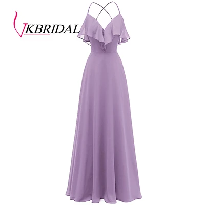 Grey Violet VKbridal Ruffles шифоновое свадебное вечернее платье с v-образным вырезом Свадебное платье для гостей формальная одежда с перекрестной спинкой А-силуэта плюс размер длинные платья подружек невесты - Цвет: Grey Violet