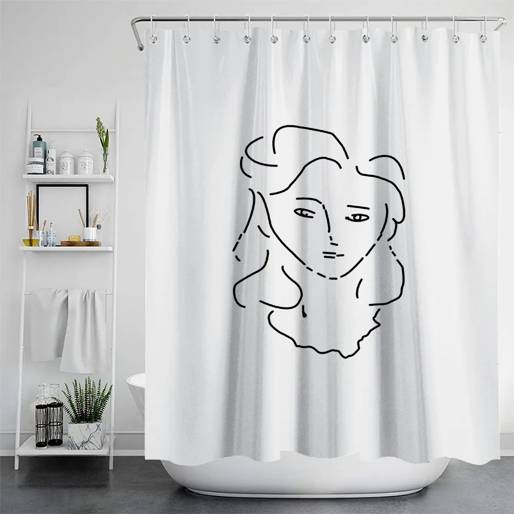 Sfondo del bagno in poliestere impermeabile della serie di Figure del  bastone della tenda della doccia della linea semplice con la decorazione  domestica del gancio - AliExpress