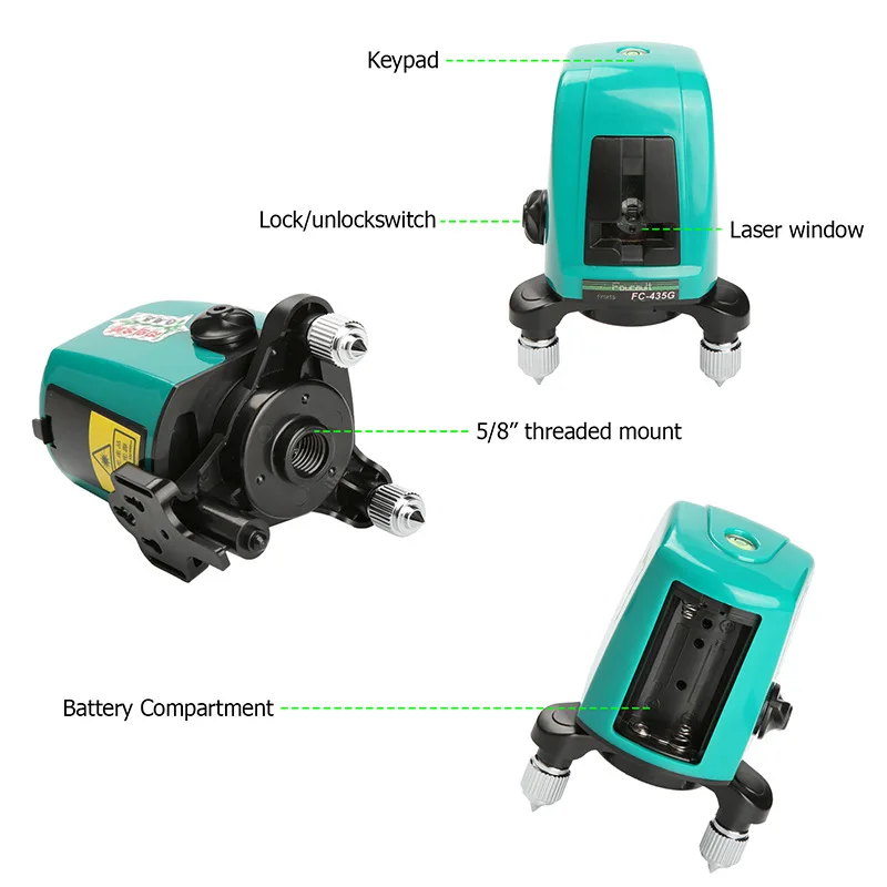 Foucault FC-435G Self-Leveling Green Laser Level Device 360 Distance Meter for Laser Line Measure as Construction Tools HR