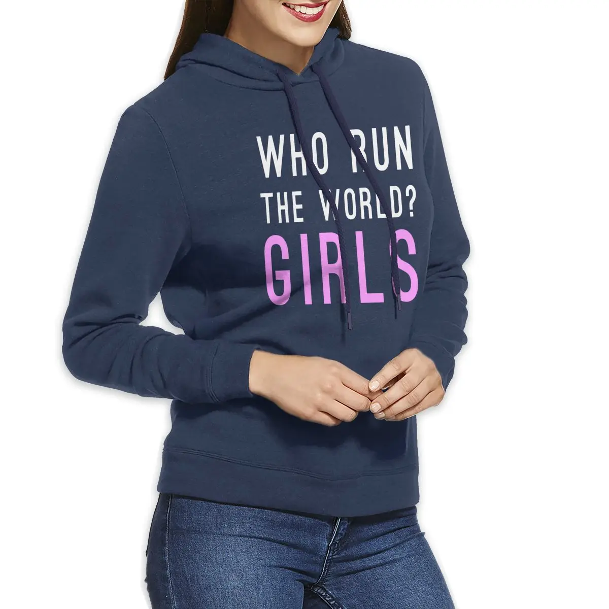 Who Run The World/женские толстовки с капюшоном, пуловер с длинными рукавами, Повседневная хлопковая толстовка - Цвет: Тёмно-синий