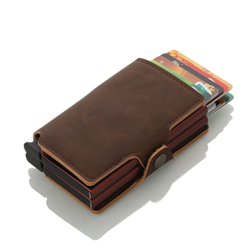 Minimalist Wallet Case Business-Card-Holder Rfid Metal Pop-Up Dual-Manual