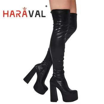 

HARAVAL Women 11.5CM Over The Knee High Boots Round Toe High-Heel Platform Stretch Sexy Women large size Zip Boots 34-43 E69L