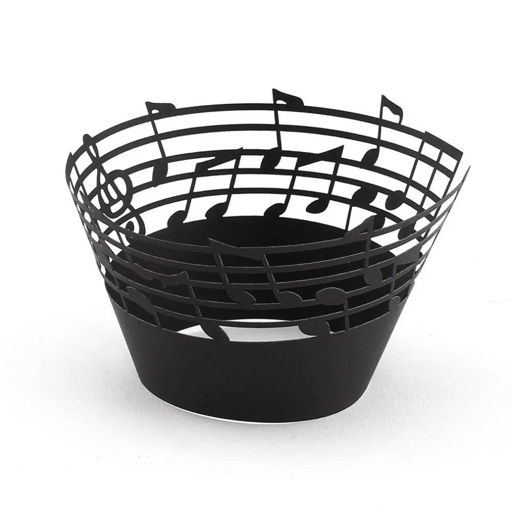 50pcs Laser Cut Cupcake Wrappers Music Notes Muffin Case Cake Paper Cup Liner Wedding Birthday Party Liners Decoration
