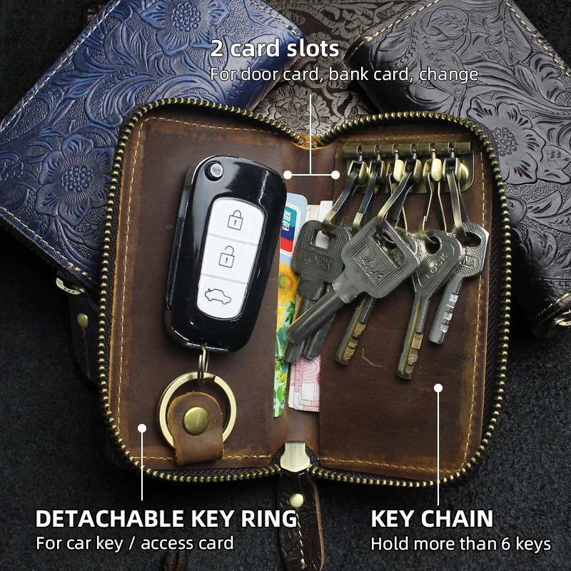 Portable Key Wallet Handmade Genuine Leather Smart Key Slot