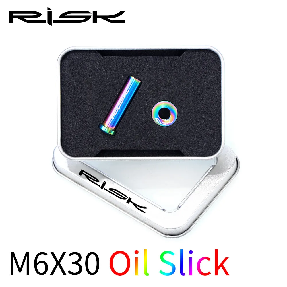 1 Set Oil slick 30mm Риск Велосипедный спорт C Тормозной суппорт GR5(TC4) Титан шоссейный велосипед C зажим фиксированные гайки с шайбой M6 x 10/15/20/25/30/40 мм для велоспорта Запчасти - Цвет: 1 Set Oil slick 30mm