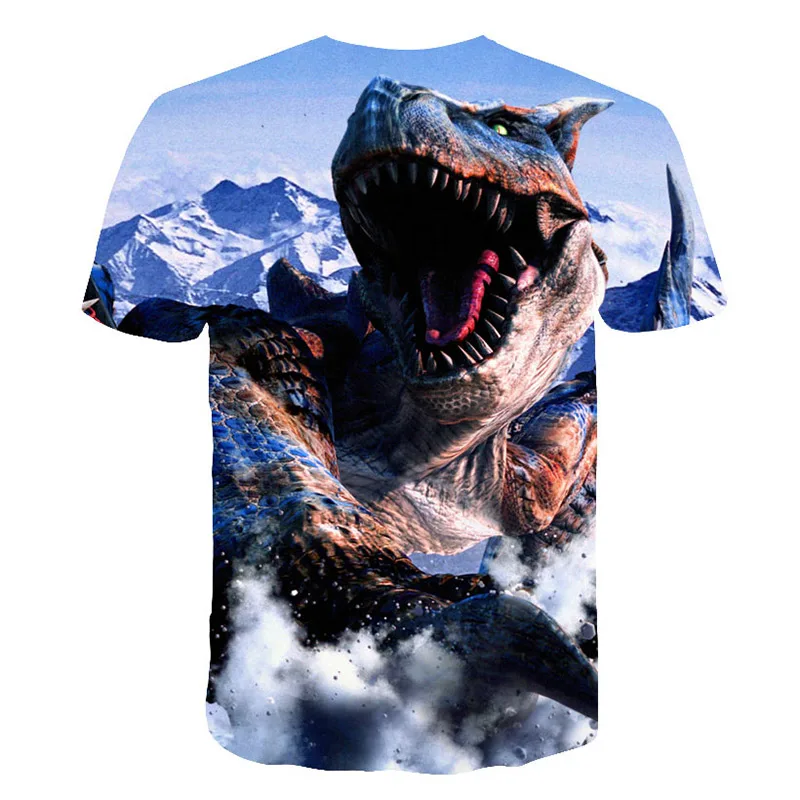 Одежда для мальчиков летняя брендовая футболка с 3D принтом Снежной Горы и динозавра для мальчиков футболки летняя одежда для мальчиков