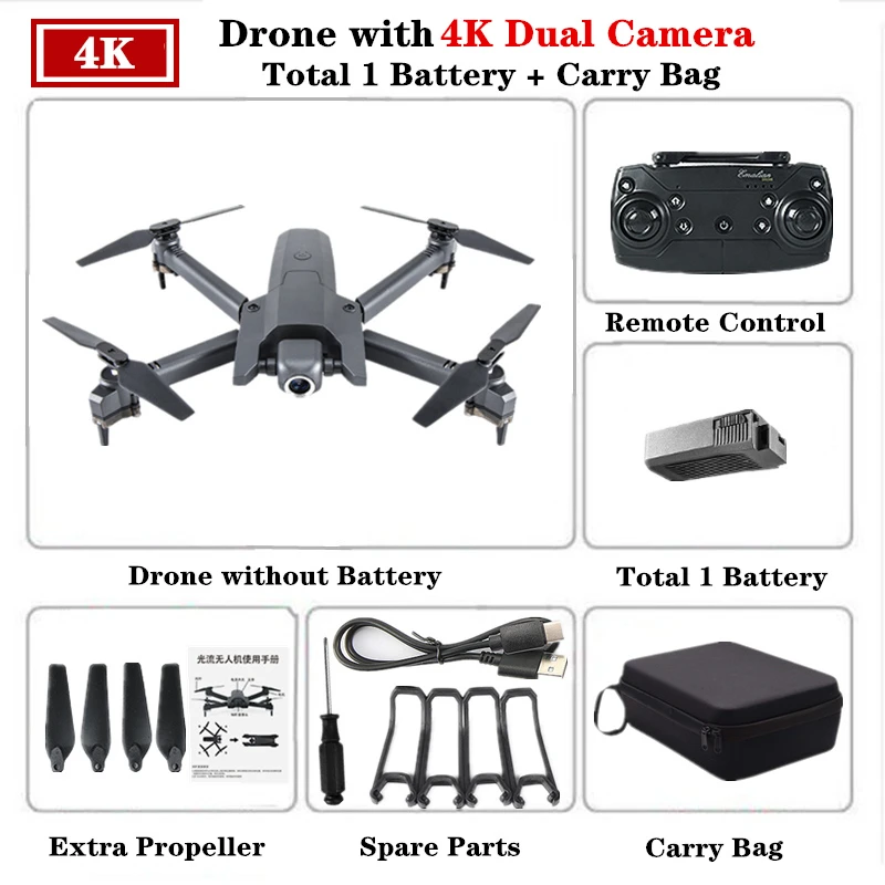 4K-Dual Camera-7 Радиоуправляемый Дрон с 720 P/1080 P/4 K HD камерой WiFi FPV Квадрокоптер 106 режим удержания высоты складной Вертолет VS E58 M69 SG106 Дрон игрушка - Цвет: 4K-Dual Camera-7