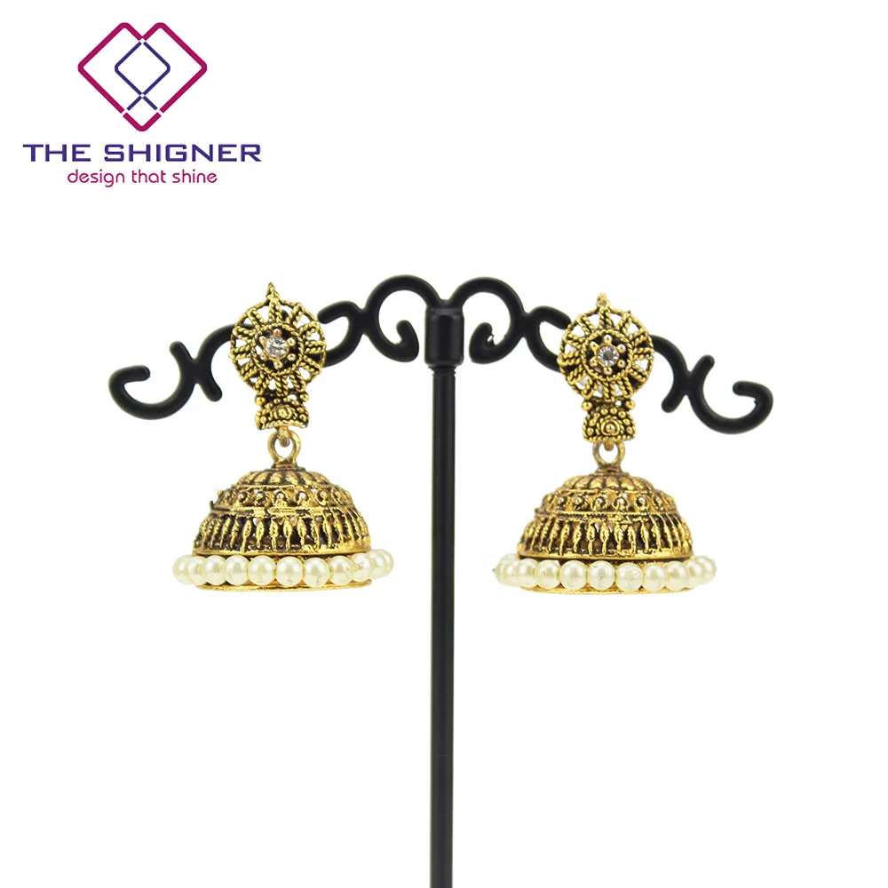 THE SHIGNER античные этнические индийские Золотые птичьи клетки Jhumka Jhumki серьги индийские классические племенные традиционные висячие серьги ювелирные изделия