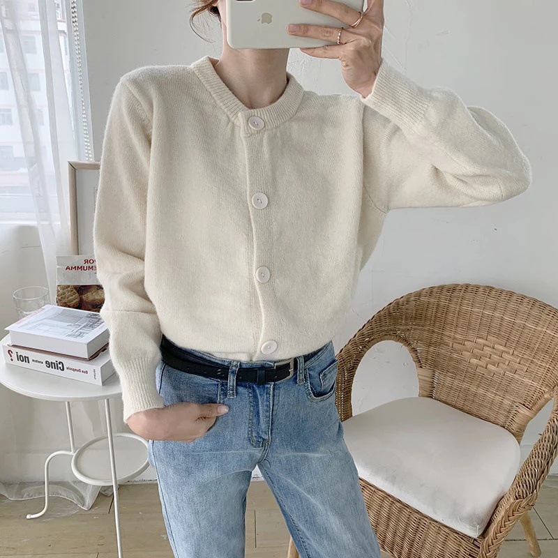 GOPLUS Autumn Winter Cardigan Women Knitted Casual Solid Round Neck Long Sleeve Sweaters Womans Abrigos Mujer Invierno 2020
