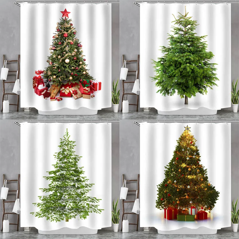 

Christmas Tree Pattern Shower Curtain Decoration Bath Cartoon For Home Bathroom Fabric Polyester Shower Bathtub Accessory Sets