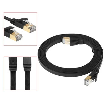 

Cat-7 High Speed Ethernet Cable Black Flat Cable with Cable Clamp with Shielded Rj45 Connector
