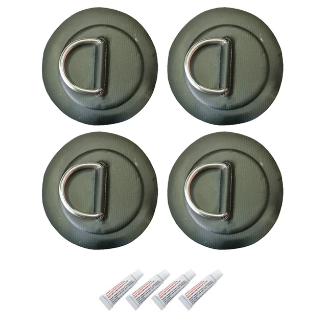 Surfboard Dinghy Boat PVC Patch With Stainless Steel D Ring Deck Rigging SUP Board Round Ring Pad with Elastic Bungee Rope Kit Black with 4 Glues