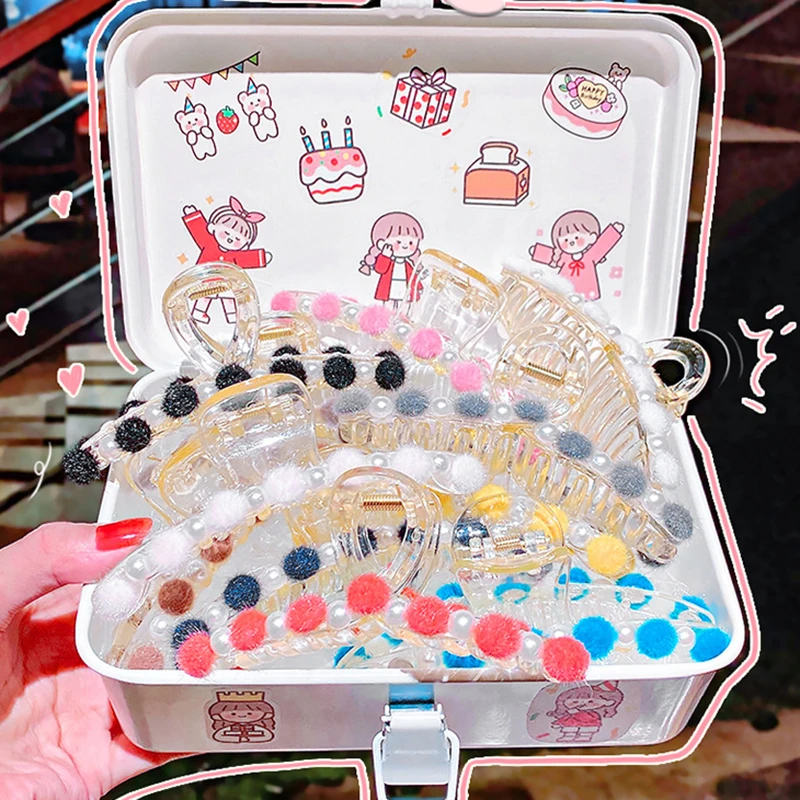 

12 Styles Pearls Hairballs Hair Clip Claws Geometric Cross Makeup Hair Accessories Women Korean Transparent Barrette 2020 New