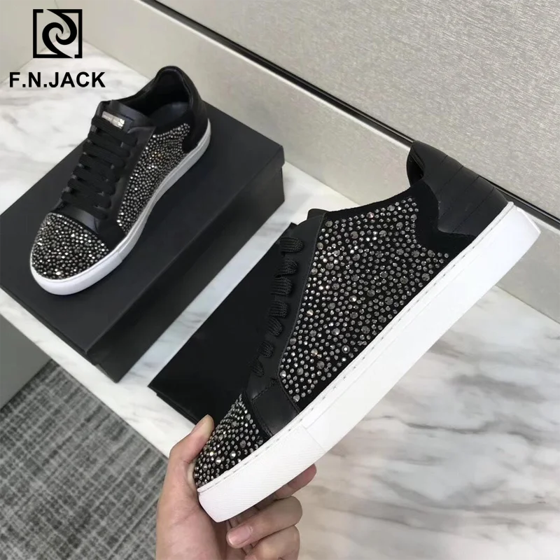 

F.N.JACK Genuine Leather Shoes for Man Lace-up Casual Mens Sneakers Trending Men Rubber Shoes