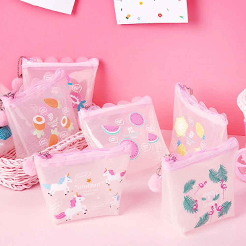 

New Arrive PVC Fruit Unicorn Printed Coin Purse Transparent Protable Cute Money ID Card Zipper Wallet Organizer For Girls Gift H