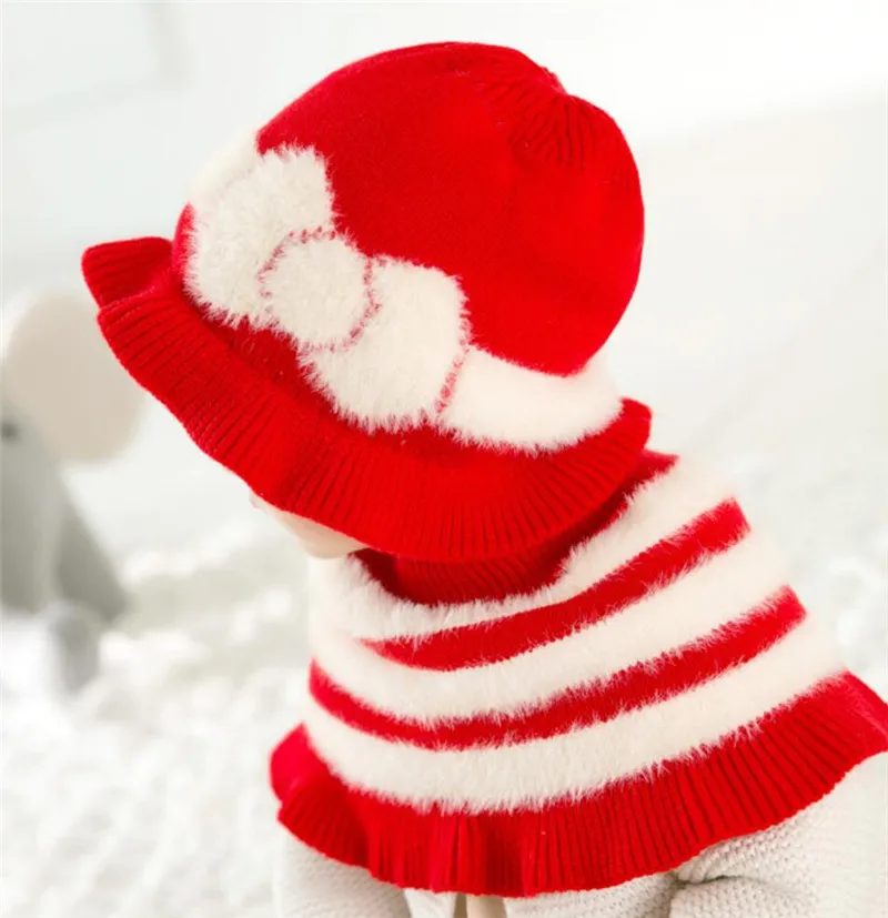 2019 зимняя теплая шапка и шарф для девочек, детская вязаная шапка в полоску, детская шапка с бантом, волнистый край, шапка, шаль, комплект