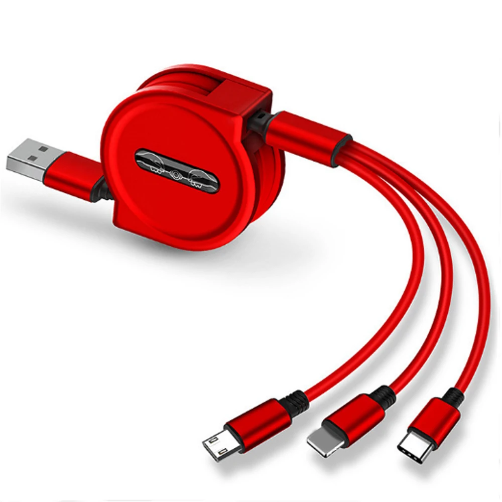 100 шт. 3A Быстрая зарядка Выдвижной 3 в 1 type C Micro USB кабель 8 pin для Samsung Galaxy S8/S9+ для iPh Кабель зарядного устройства 1,2 м