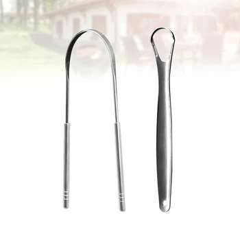 

2Pc Tongue Scraper Reusable Stainless Steel Portable Oral Tongue Brush Fresher Sweepers Cleaner For Kids Adults