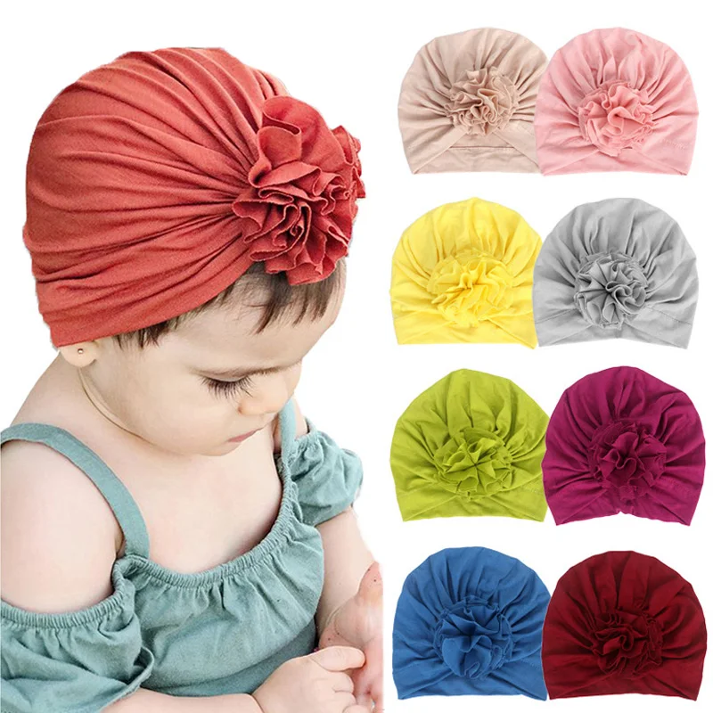 Милая детская шапка с большим цветком однотонные хлопковые мягкие шапочки
