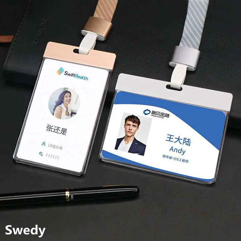 Heavy Duty ID Card Holders Double-Sided Clear Acrylic Name Tag Badge Holder With Lanyard For Student Employee Worker Office premium clear 5 sided acrylic display case available with additional base