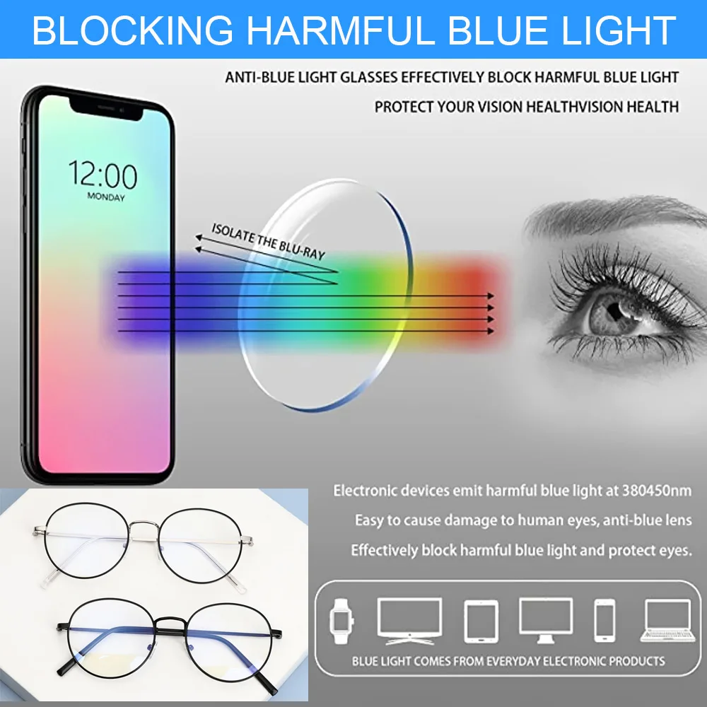 Fashion Oval Anti-Blue Light Glasses for Women Men Metal Frame Eye Protection Ultra Light Eyeglasses Office Computer Goggles blue blocker sunglasses