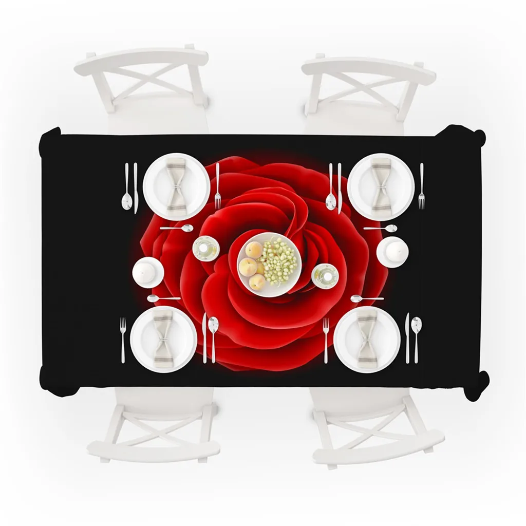 Valentine's Tablecloth Red Rose Print Rectangle Table Cover Holiday Party Home Decor Wedding Table Runner On The Table /d