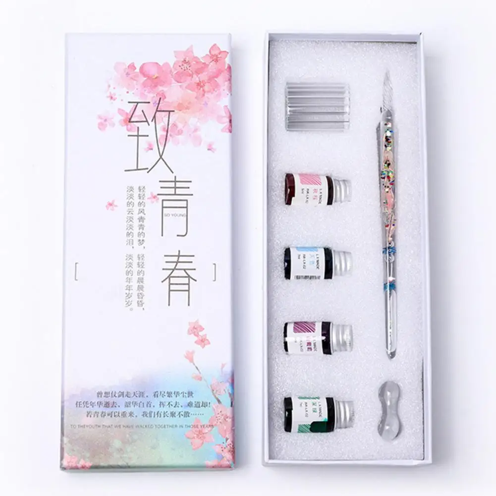 Signature Pen Dried Flower Design Strong Ink Absorption Lightweight Vintage Glass Dip Pen Set Writing Supplies Birthday Gift 60ml smooth writing fountain pen ink glass bottle student office stationery supplies school z8q5