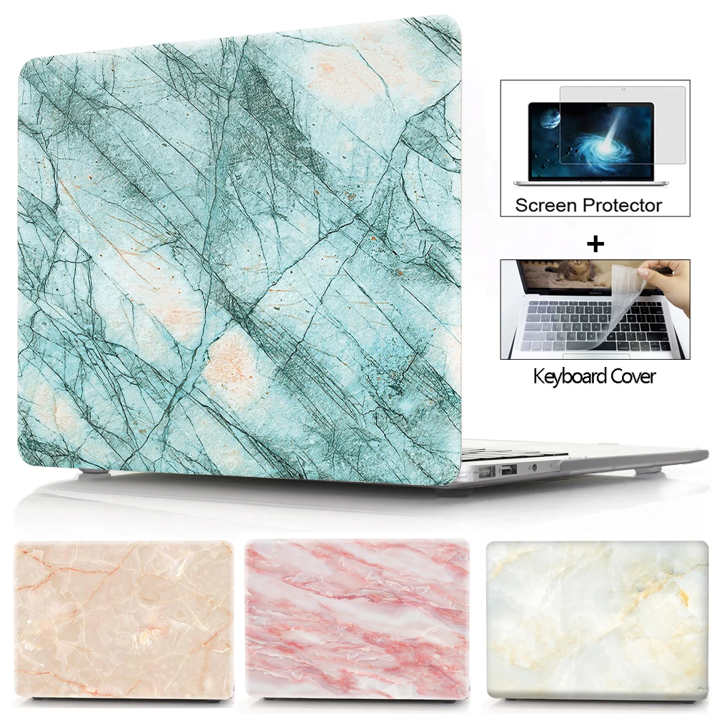 Marble Texture Hard Laptop Case For Macbook Air Pro Retina 11 12 13 15 Touch Bar macbook New A1932 + keyboard Cover | Компьютеры и