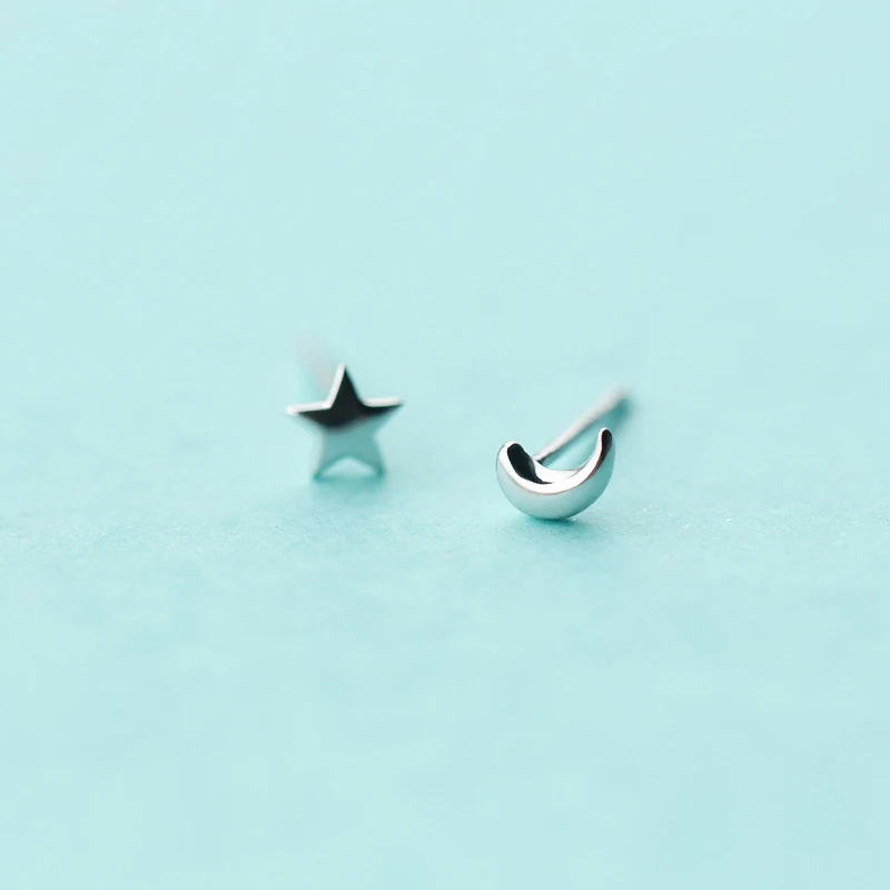 Женские серьги гвоздики из серебра 100% пробы с Луной и звездами|fashion stud earrings|stud