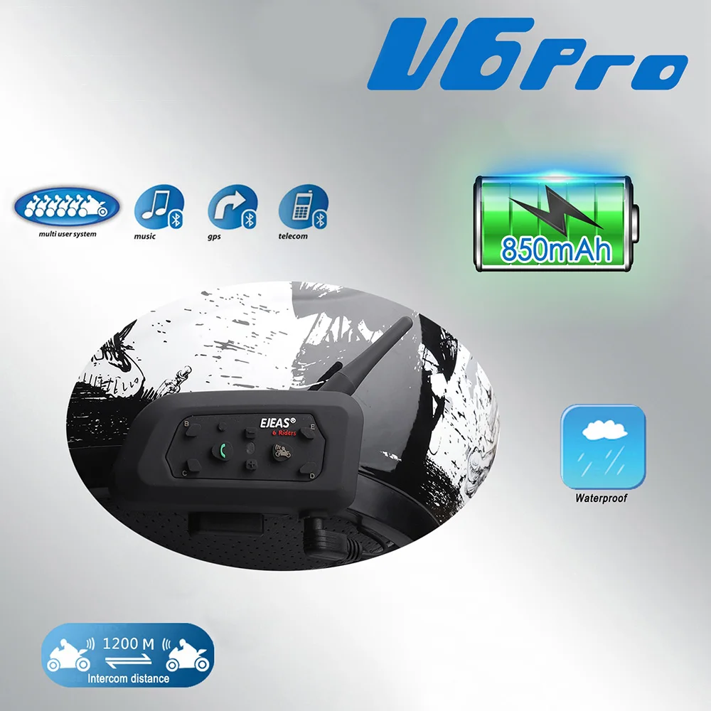 

Motorcycle Wireless Headset Intercom Bluetooth Full Duplex Hands-Free FM Radio MP3 Helmet Headset Interphone Audio 6 Riders