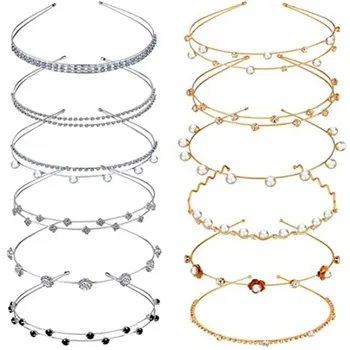 

Korean-style Crystal Hair Bands Hot Selling Exquisite Man-made Diamond Headband Embossed Rose Pearl Hair Accessories Single Row