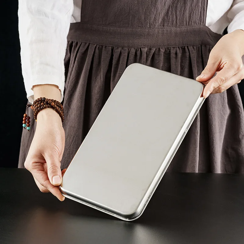 Kitchen Tray Rectangle Stainless Steel Presentation Metal Food Serving Plate Rice Noodle Pan Storage Organizer