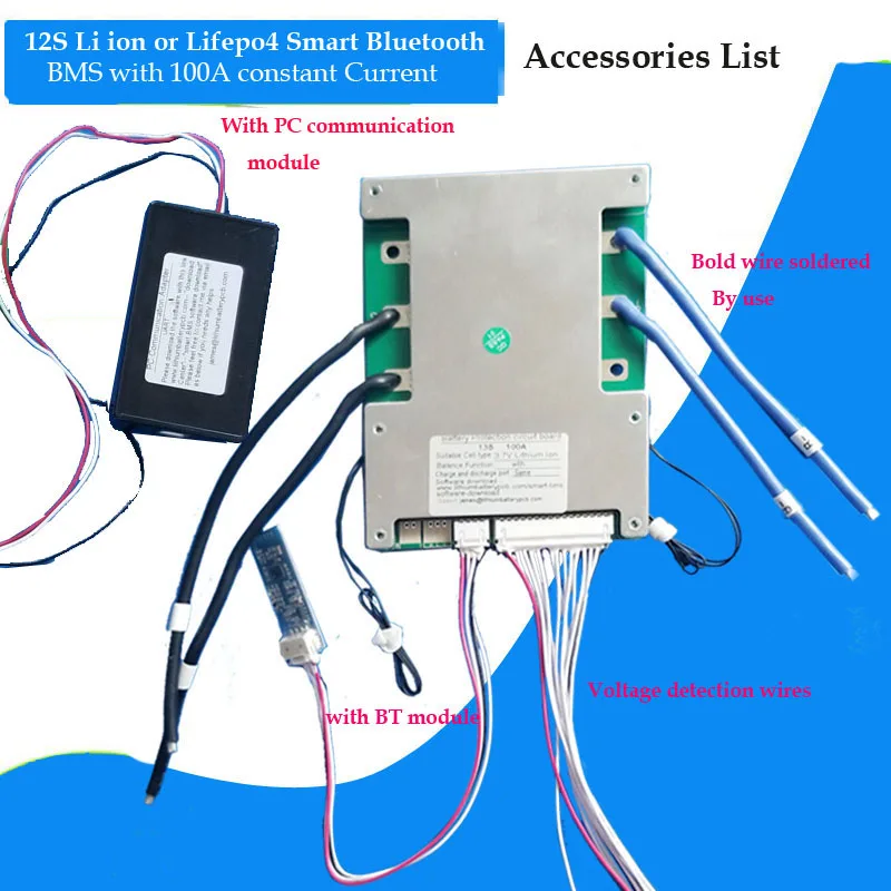 12S 36V Lifepo4 Smart Bluetooth BMS с 100A постоянным током программного обеспечения APP PCB коммуникационная плата интерфейса UART BMS 43,8 V для солнечной энергии
