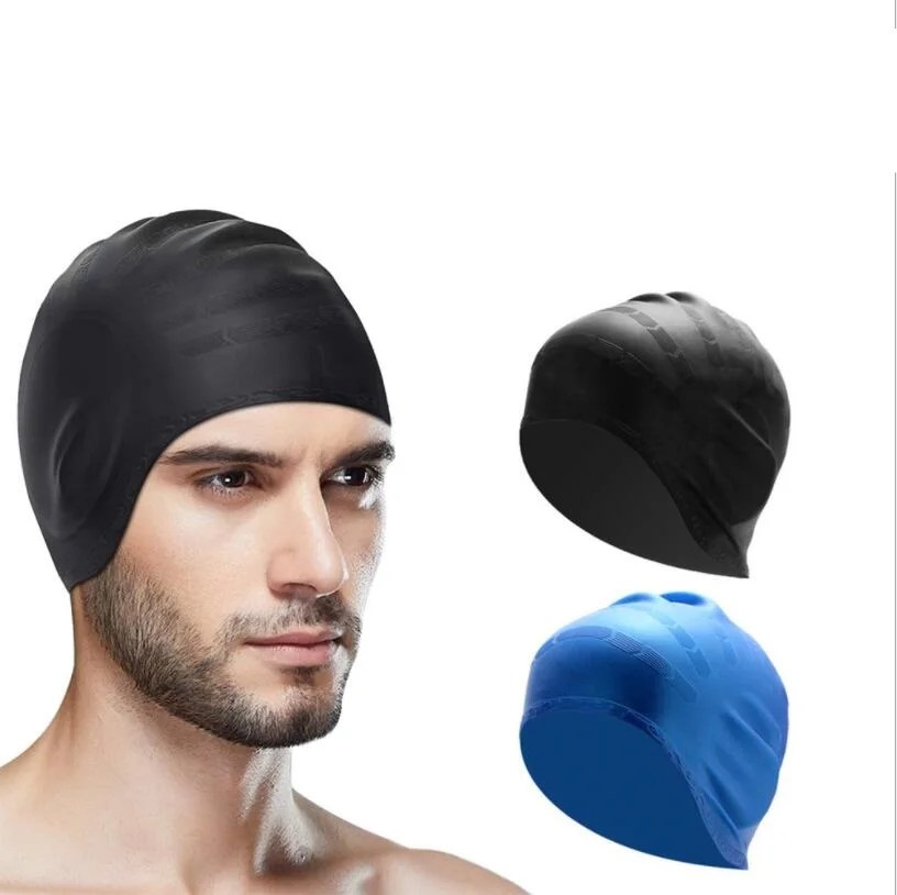 SolidAdultElasticSwimmingHatMenWomenLongHairWaterproofEar