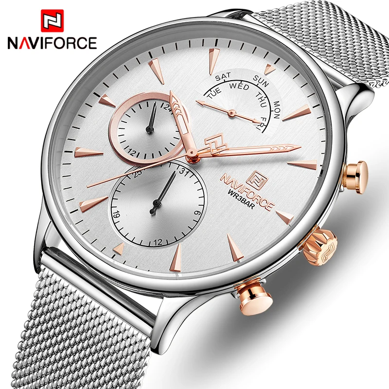 

Top Luxury Brand NAVIFORCE Men Watch Fashion Casual Quartz Clock Men Slim Mesh Steel Waterproof Sport Date Male Wristwatch