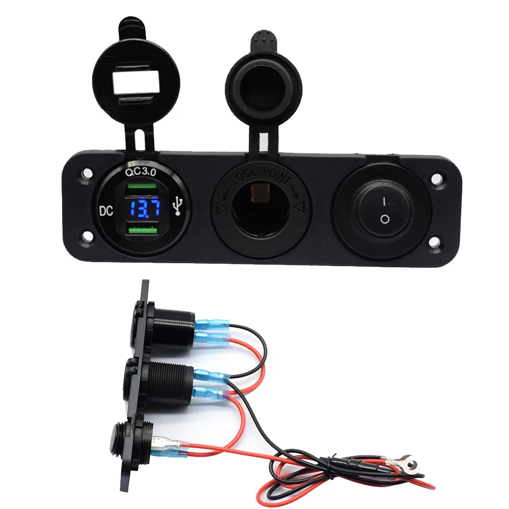 Морской сплав QC3.0 Dual USB Зарядное устройство+ светодиодный вольтметр+ 12 V-24 V Мощность розетка переключатель аксессуары для автомобиля, украшения