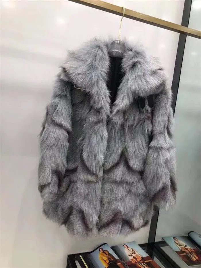Полный Пелт натуральным лисьим мехом длинные пальто для женщин Зимняя теплая натуральная Меховая куртка верхняя одежда