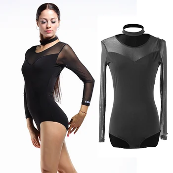 

Latin Dance Practice Clothes Female Sexy Mesh Long-Sleeved Tops Bodysuit Standard Ballroom Dance Training Clothes Shirt DWY2295