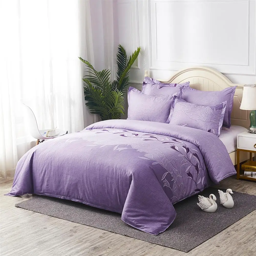 Elegant Satin Bedding Set Bed Pillowcase Duvet Sheet Cover Home Embroidery Style
